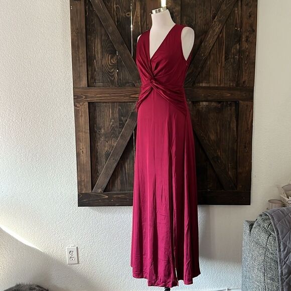 Wedding Guest V Neck Formal Sleeveless Evening Front Slit Dress - Picture 4 of 11